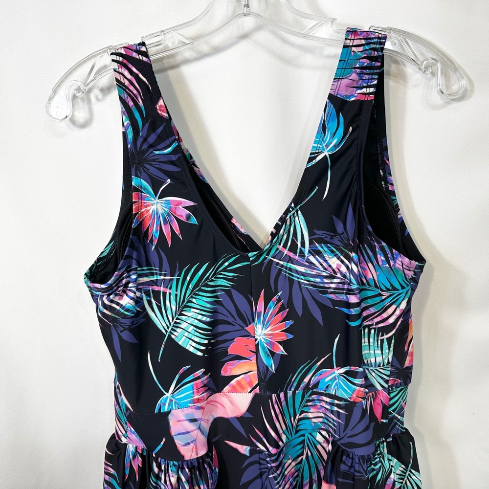 Swimsuits For All Plus Size 16 Swimdress Swimsuit Tropical Black Pink Beach 881 - Picture 10 of 12